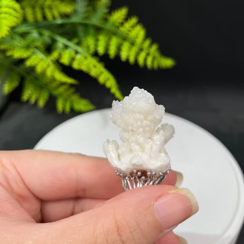 白水晶活口戒指 星光閃片隨形晶簇原石礦物標本手工指環 S925銀
