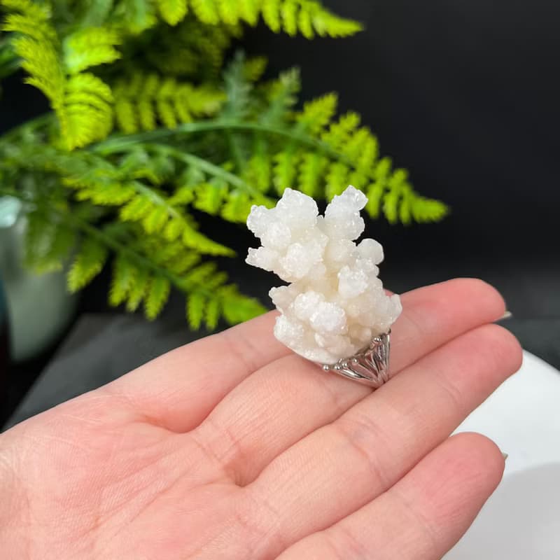 白水晶活口戒指 星光閃片隨形晶簇原石礦物標本手工指環 S925銀
