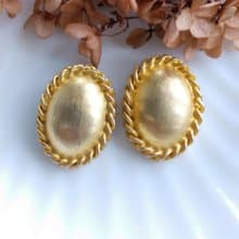 Vintage Jewelry 西洋古董飾品 橢圓 刷金 繩索框  夾式耳環