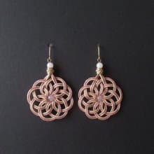 玫瑰石英與白翡翠 手作水引耳環 曼荼羅結