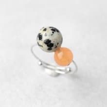 バイカラーリング ダルメシアン マンダリンオレンジ 天然石 指輪 オープンリング 生日禮物 女 結婚禮物 contemporary jewelry