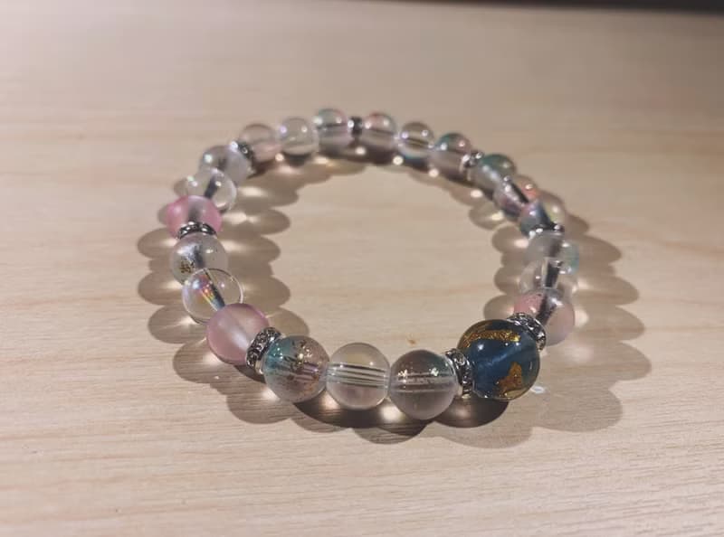 【琉璃系列】淡紫金箔琉璃拼粉綠金粉圓珠手鍊