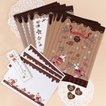 レターセット　イチゴの季節シリーズ　ショコラバージョン お手紙に　便箋・封筒・シール　たち耳たれ耳うさぎ　チョコレート イチゴショートケーキ マカロン パフェ