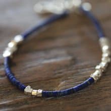 Lapis Lazuli and silver sugar cube beads bracelet (B0031)