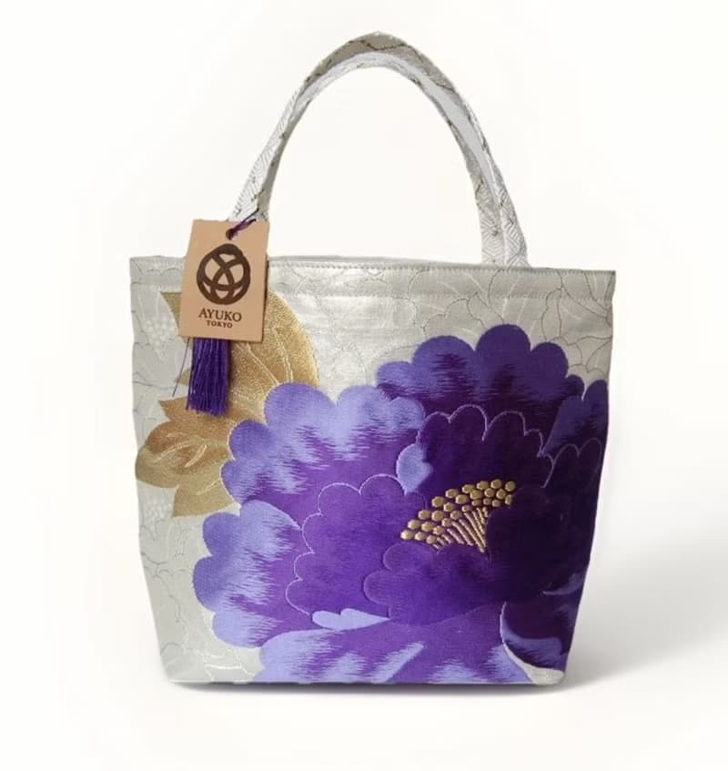 獨一無二真絲和服袋帶托特包, 日本手工刺繡升級改造包, 和風藝術