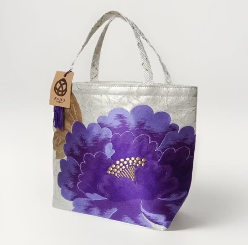 獨一無二真絲和服袋帶托特包, 日本手工刺繡升級改造包, 和風藝術