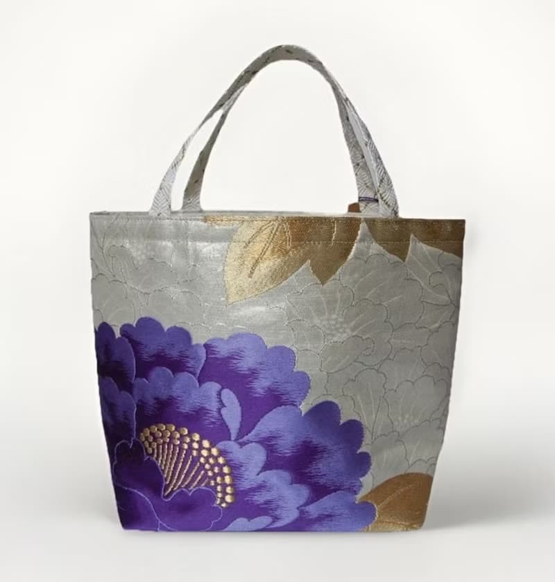 獨一無二真絲和服袋帶托特包, 日本手工刺繡升級改造包, 和風藝術