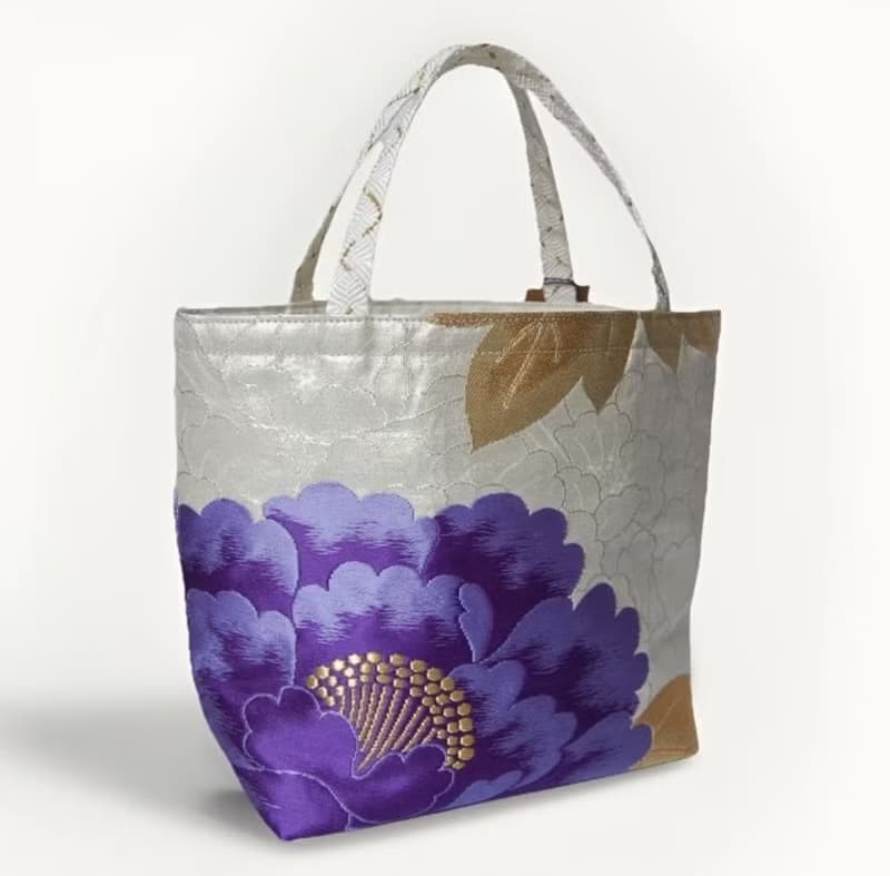 獨一無二真絲和服袋帶托特包, 日本手工刺繡升級改造包, 和風藝術