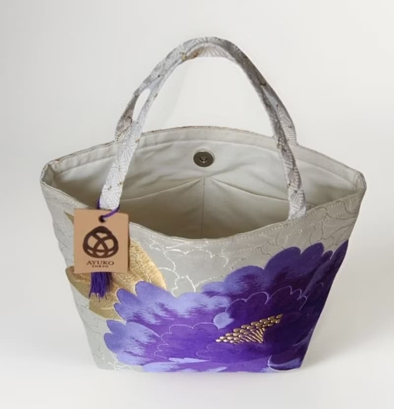 獨一無二真絲和服袋帶托特包, 日本手工刺繡升級改造包, 和風藝術