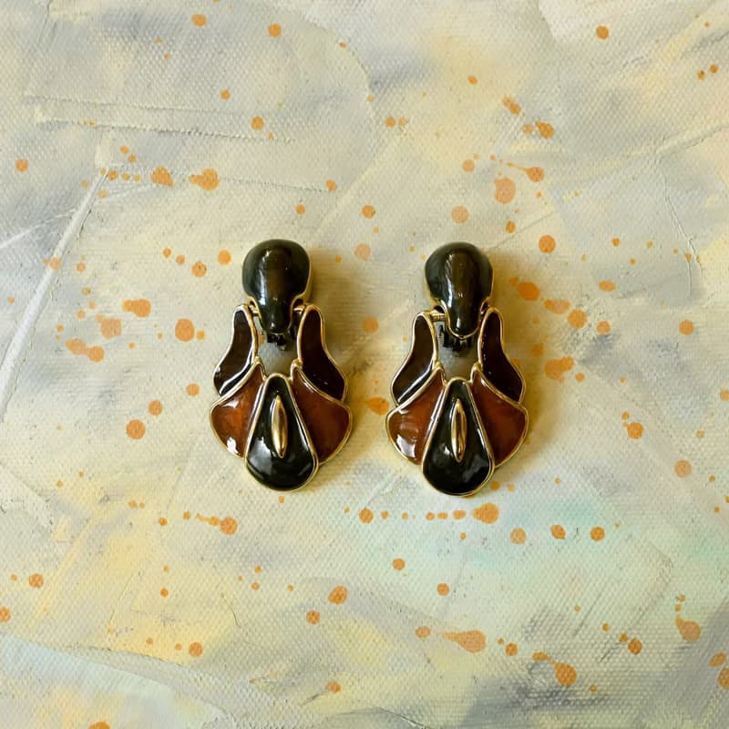 【NaSuBi Vintage】珐瑯塗料耳夾古董耳環