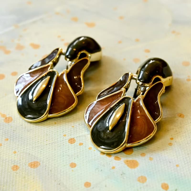 【NaSuBi Vintage】珐瑯塗料耳夾古董耳環