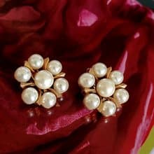 vintage jewelry  典雅珍珠滿綴花朵 夾式耳環
