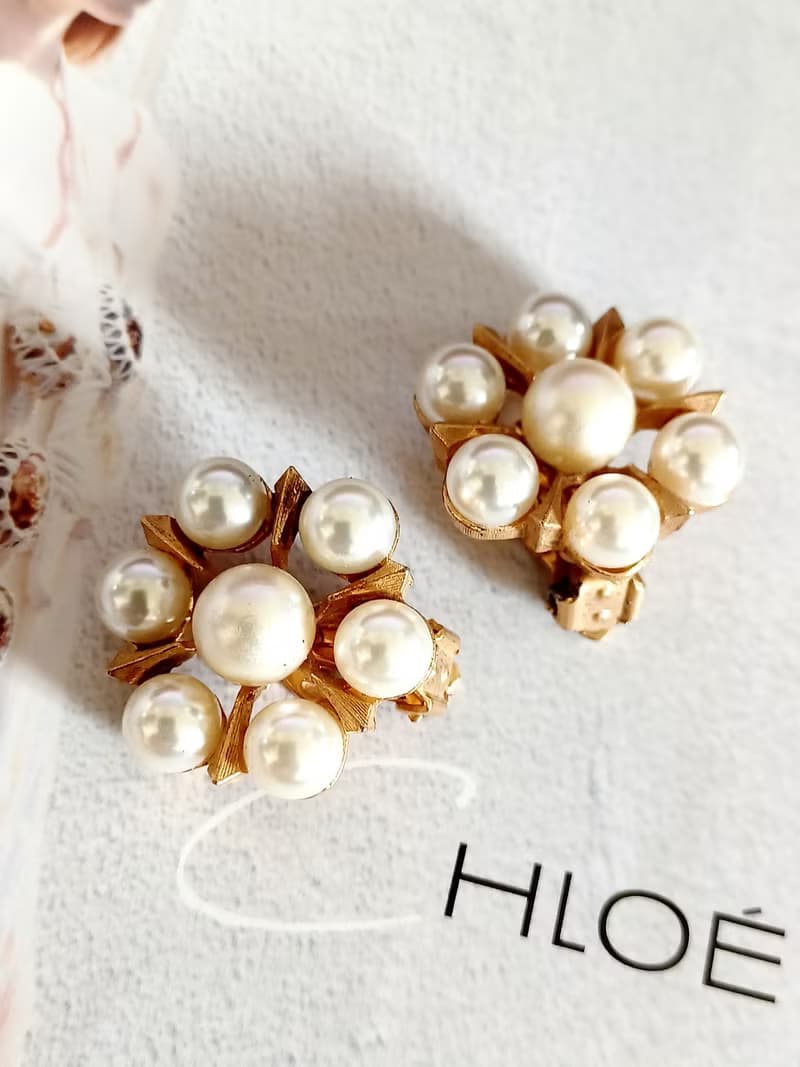 vintage jewelry  典雅珍珠滿綴花朵 夾式耳環