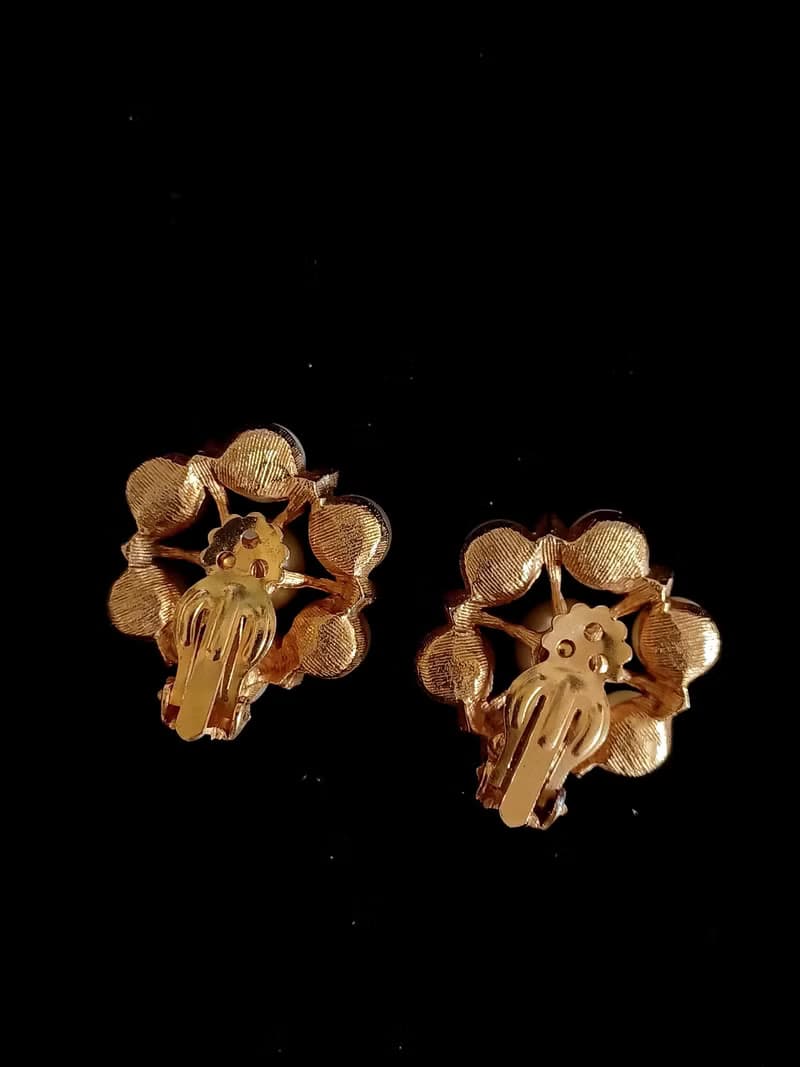 vintage jewelry  典雅珍珠滿綴花朵 夾式耳環