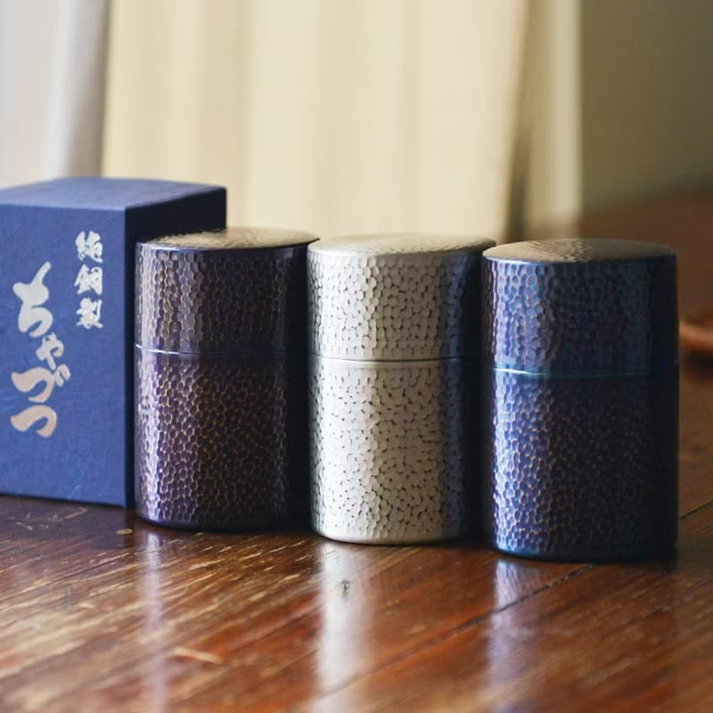 日本新光堂 日本製純銅鎚目紋茶葉罐/茶筒-多色可選