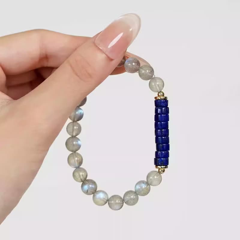 藍羽  VISHI未時天然藍光拉長石直切青金石灰月光手鏈串珠女禮物