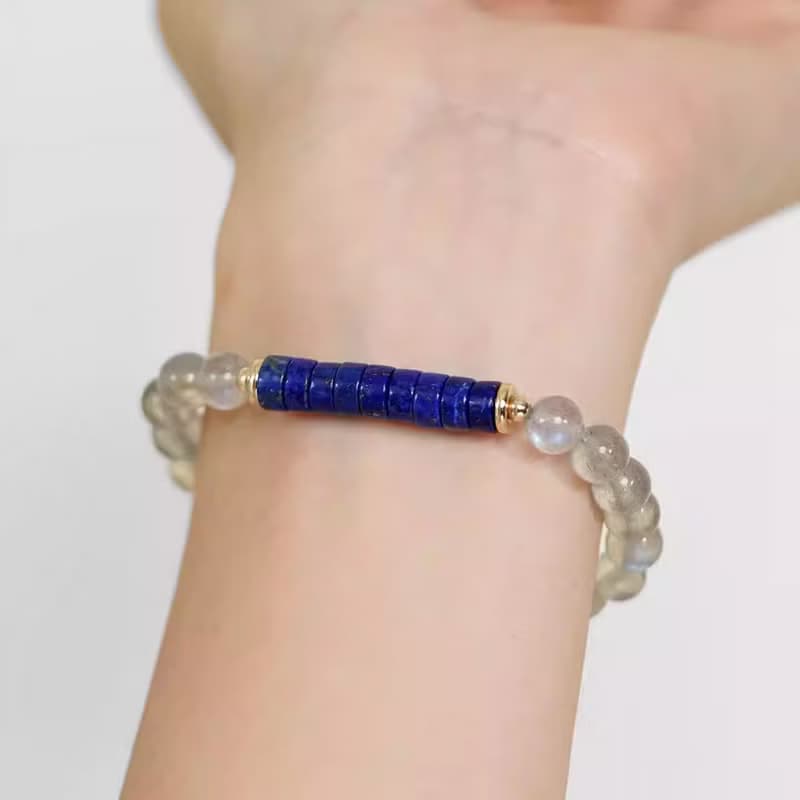 藍羽  VISHI未時天然藍光拉長石直切青金石灰月光手鏈串珠女禮物