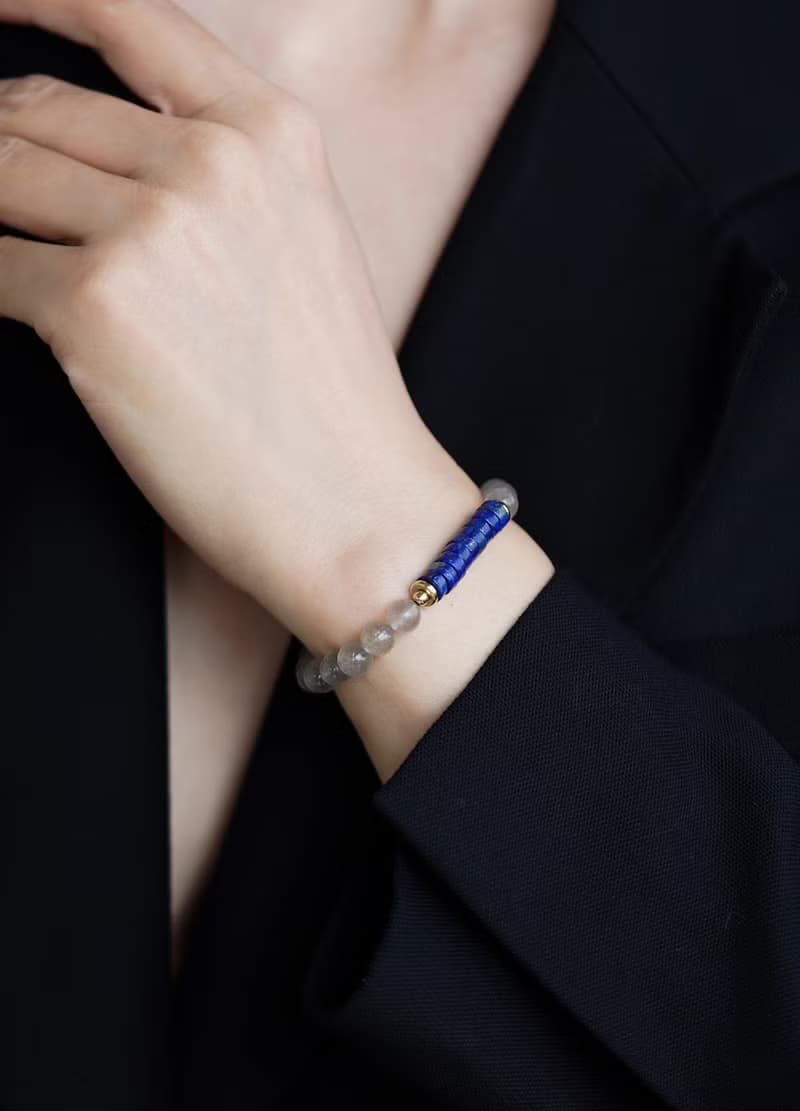 藍羽  VISHI未時天然藍光拉長石直切青金石灰月光手鏈串珠女禮物