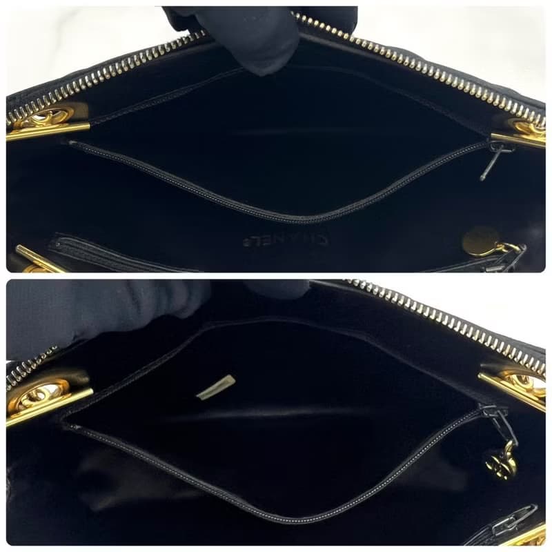 稀有中古二手Chanel黑色貝殼小羊皮革金色鏈條托特包單肩側背手袋