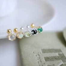 ITS-E153【925銀轉珠耳釘・寶石】碧璽月光石蛋白石耳環單只1個