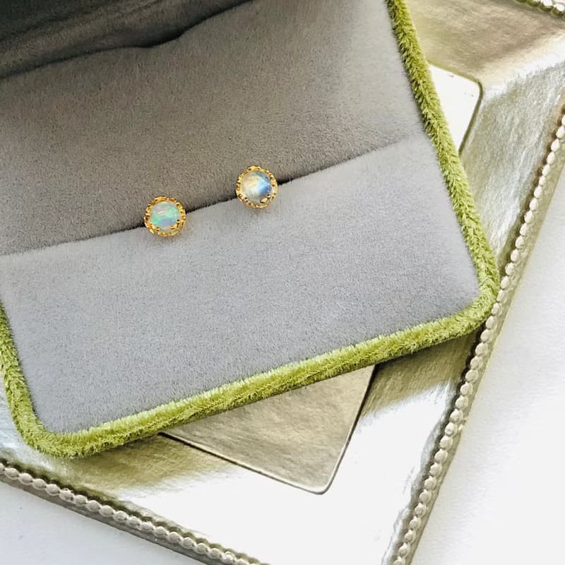 ITS-E153【925銀轉珠耳釘・寶石】碧璽月光石蛋白石耳環單只1個