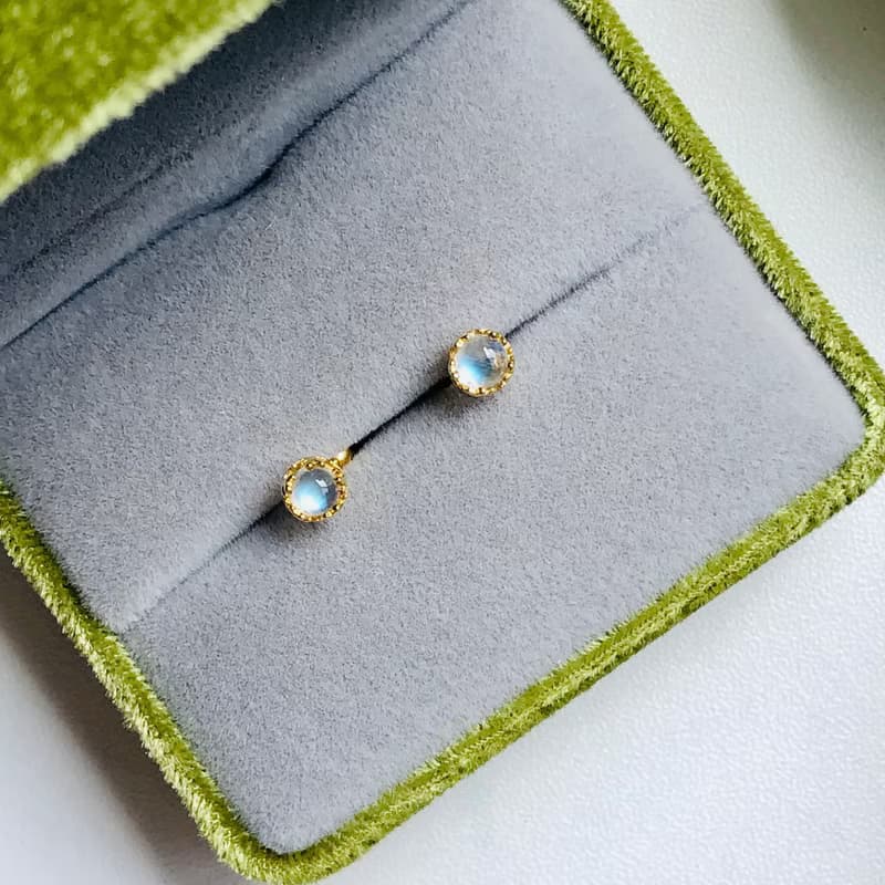 ITS-E153【925銀轉珠耳釘・寶石】碧璽月光石蛋白石耳環單只1個