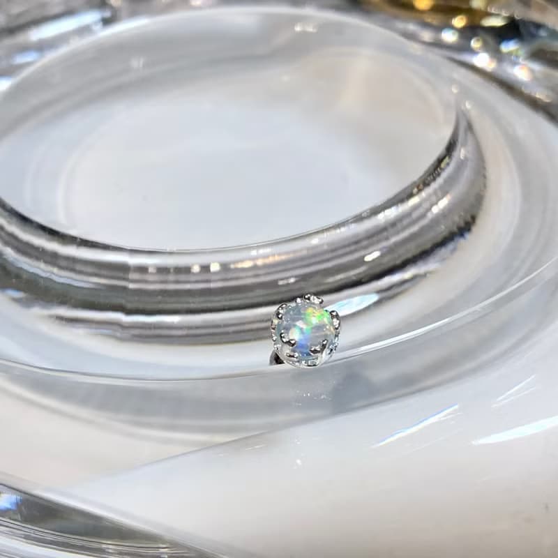 ITS-E153【925銀轉珠耳釘・寶石】碧璽月光石蛋白石耳環單只1個