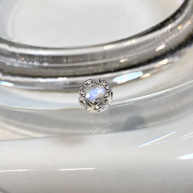 ITS-E153【925銀轉珠耳釘・寶石】碧璽月光石蛋白石耳環單只1個