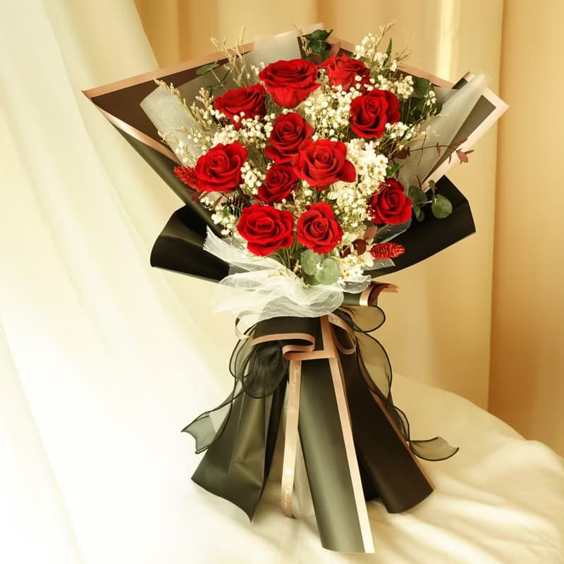 11朵永生紅玫瑰花束