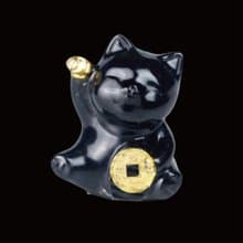 保庇BOBEE 中國工藝 天然水晶碎石招財貓 招財貓 - 黑曜石