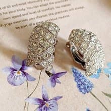 vintage jewelry 華麗滿綴萊茵鑽 夾式耳環