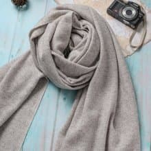 【厚款】喀什米爾羊毛圍巾/披肩  原色無染灰褐斜紋 手工機織