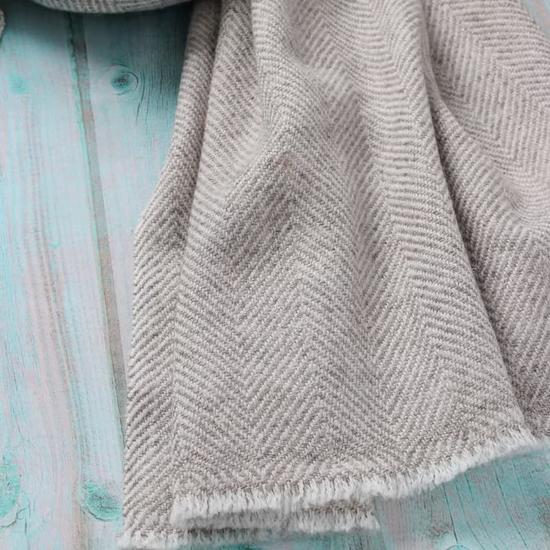 【厚款】喀什米爾羊毛圍巾/披肩  原色無染灰褐斜紋 手工機織