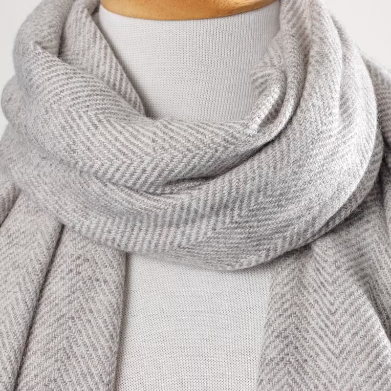 【厚款】喀什米爾羊毛圍巾/披肩  原色無染灰褐斜紋 手工機織