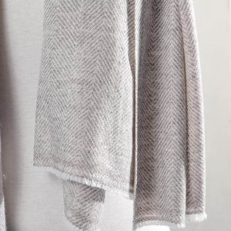 【厚款】喀什米爾羊毛圍巾/披肩  原色無染灰褐斜紋 手工機織