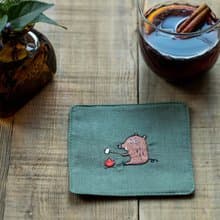野豬刺繡杯墊 軍綠色