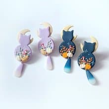 bi kitty//小貓咪月亮菇菇魔法夜手工軟陶大耳環
