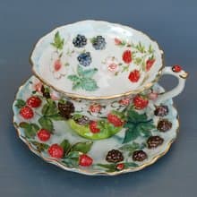 Berries cup and saucer set Raspberry decor Porcelain tea set Made to order