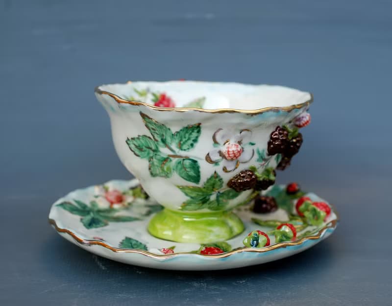 Berries cup and saucer set Raspberry decor Porcelain tea set Made to order