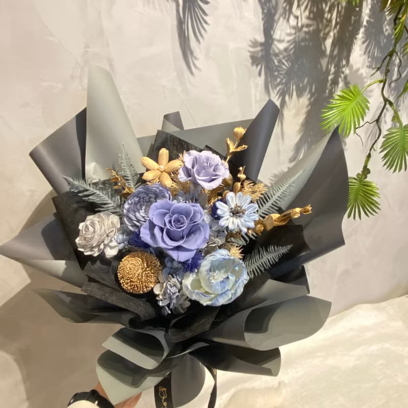 不凋永生花束 七夕 情人節 告白 畢業 莫蘭迪藍