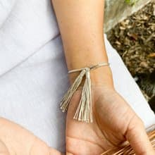 Foxtail bracelet with hanging beaded silver tassels (B0087)