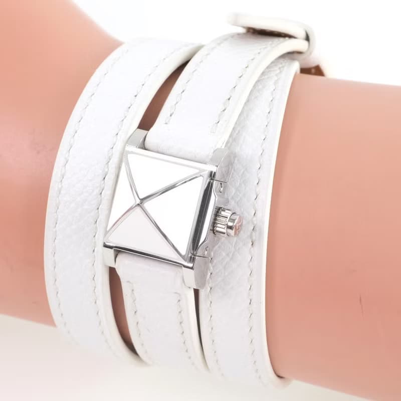 【日本直送】【HERMES】エルメス メドール・ロック トリプルトゥール ME2.112 SS×レザー 白 C クオーツ レディース 白文字盤 腕時計【中古】