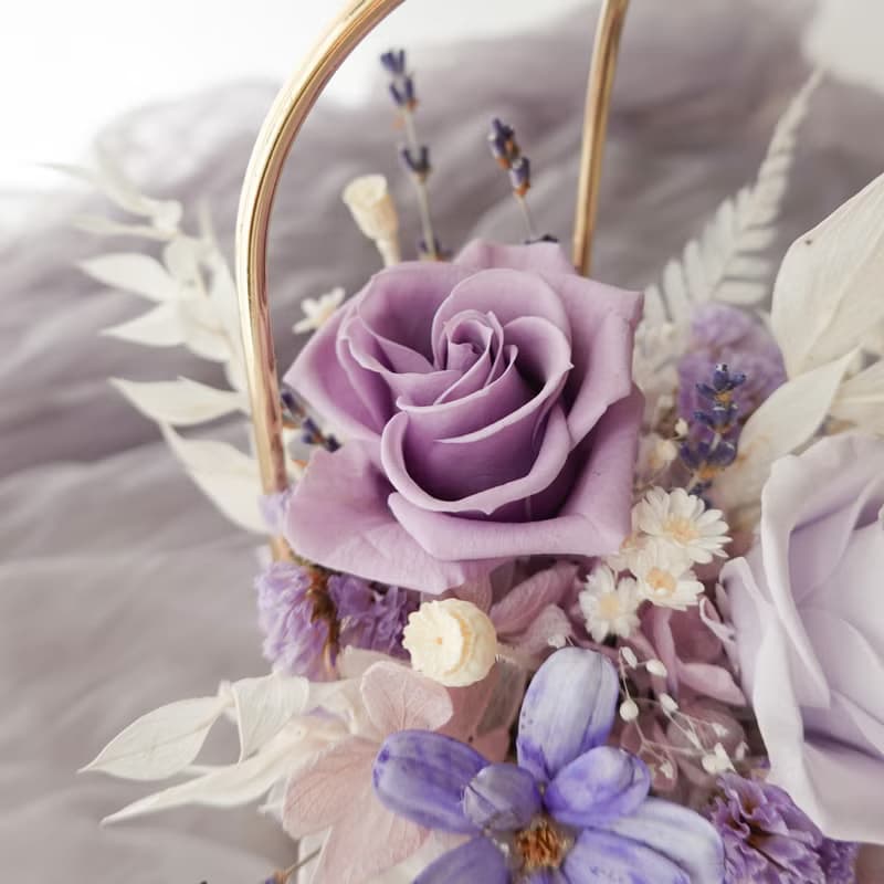 永生花愛心提把盆花-紫色系