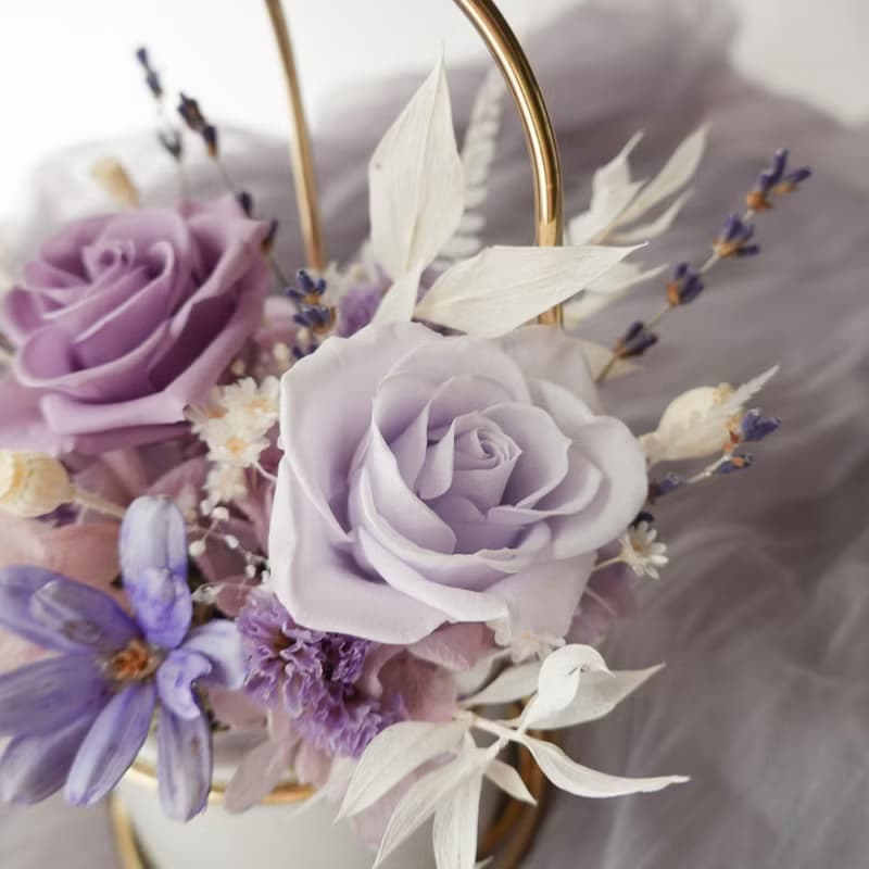 永生花愛心提把盆花-紫色系