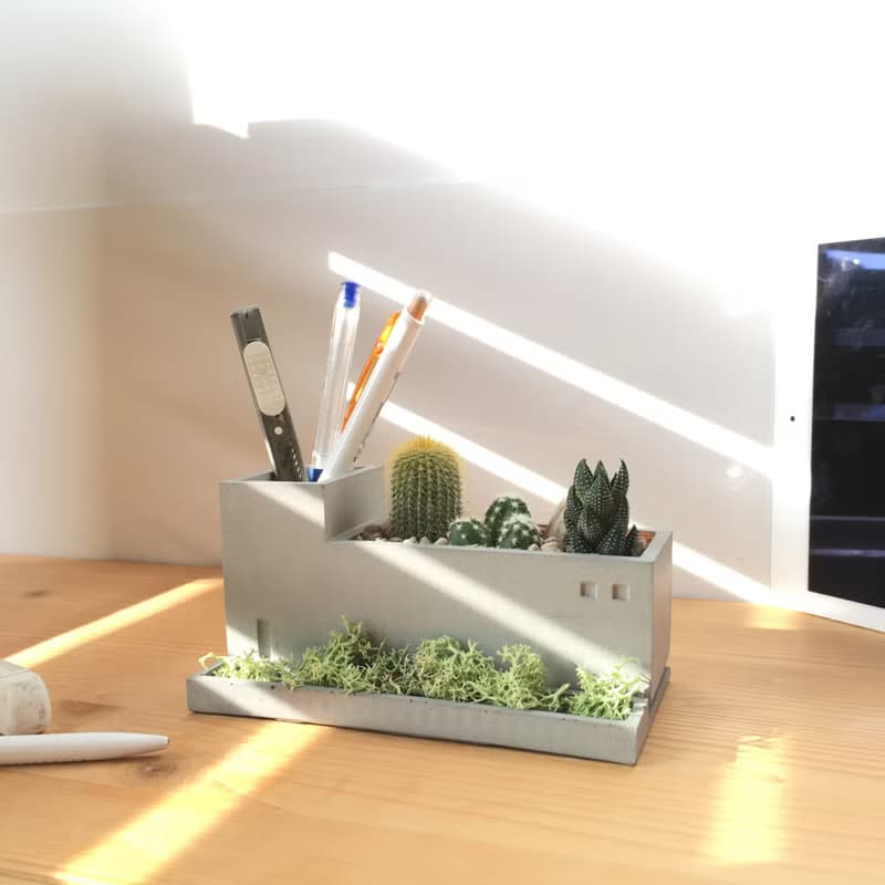 【水泥綠意工廠-文具收納】迷你仙人掌造景DIY 筆筒 辦公室植栽
