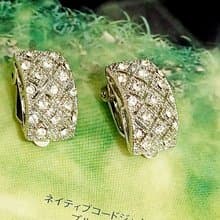 vintage jewelry  古典奢華滿綴方形萊茵 夾式耳環