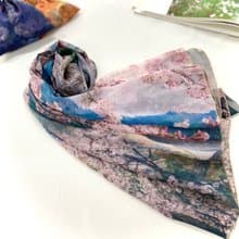 大判シフォンスカーフ　写真家 水野克比古作品 京都 桜匂う 渡月橋 Ballett Kyoto ソフトなシフォン生地使用 日本製