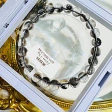 天然玻璃透厚絲羽毛黑銀鈦7mm13g手珠主招財納寶驅邪避煞防小