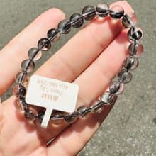 天然玻璃透厚絲羽毛黑銀鈦7mm13g手珠主招財納寶驅邪避煞防小人