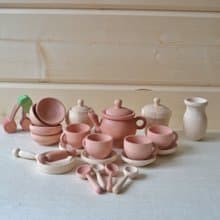 Wooden Toy Dishes Toddler Tea Set Wooden play kitchen Rainbow stacking toy